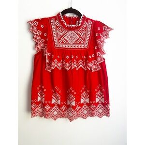 NWT Anthropologie Feather Bone Embroidered Top, Size 0